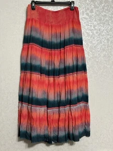John Mark Stufen Streifen Print geraffte Taille orange Batik Maxirock Boho L - Bild 1 von 7