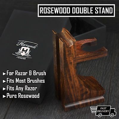 Classic Style Wood Stand For Razor And Shaving Brush, Walnut Finish • 13.71€