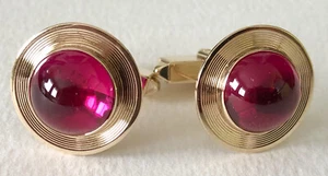 Antik 14K Gelbgold & Lrg Rubin Cabochon Herren Manschettenknöpfe Manschettenknöpfe Paar 14 K - Bild 1 von 6