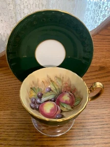 VINTAGE AYNSLEY ORCHARD FRUIT EMBELLISHED CUP & SAUCER BONE CHINA - Picture 1 of 6