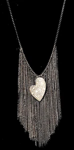 Fransen Halskette - Gun Metal Fransen mit Herz - Vintage - Bild 1 von 1