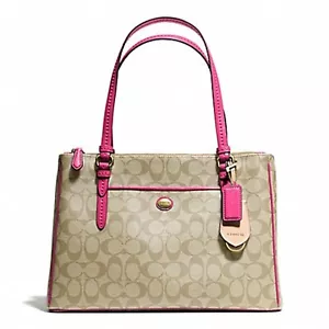 Neu mit Etikett Coach Peyton Jordan 2 x Reißverschluss Tragetasche Signatur F24603 LT KH/Bommel unter 378 $ Ret - Bild 1 von 3