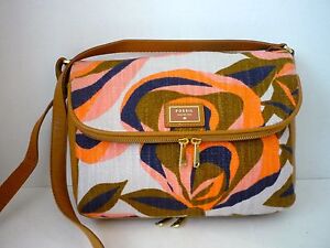 FOSSIL Preston Lg Canvas/Leather Floral Flap Crossbody MSRP $178
