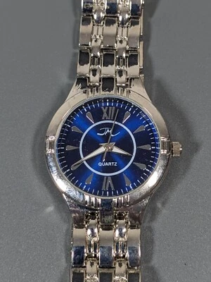 Часы JM с синим циферблатом в круглом серебристом корпусе с ремешком 8 дюймов - Изображение 1 из 4