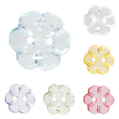 Daisy Flower Shaped Crystal Clear Buttons - 2 Holes - 7 Colours CG17