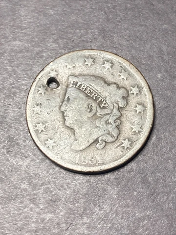 #016 1831? Matron Head US Large Cent 1c, Good Details, Holed, Make An Offer Cover