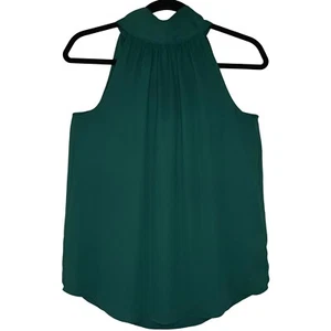 J. Crew Womens Top 0 Green Chiffon Polyester Tie High Neck Sleeveless Gathered - Picture 1 of 13
