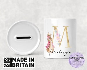 Personalised Peter Rabbit First Birthday Christening Money Box Money Tin Gift V2