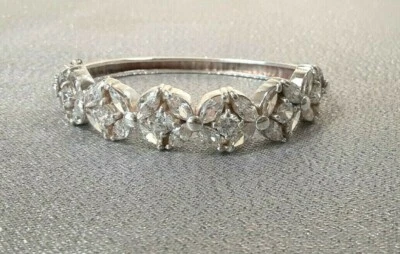 Brazalete brazalete vintage de plata de ley 925 redondo y circón marquesa sello 6 1/2" Foto 1 de 4