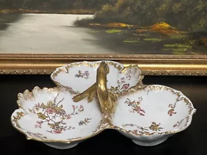 Large French J. C. Limoges Gilt Porcelain Divided Serving Dish / Basket - Picture 1 of 7