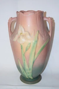 Roseville Pottery XL Urn Style Vase "Iris" Pattern ca. 1939 Dusty Pink 15" Tall - Picture 1 of 7