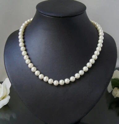 Perlencollier creamweiß Kette 46-53cm Perlen 8mm Perlenkette Kette Schmuck K2229 - Bild 1 von 2
