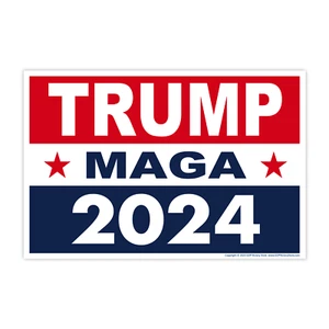 Insegna Trump 2024 yard con palo Make America Great Again MAGA 18"" x 12"" 2 lati - Foto 1 di 6