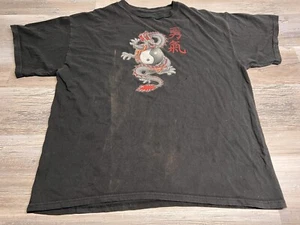 T-shirt vintage Y2K Mall Goth Dragon cinese Ying Yang sole sbiadito nero taglia XL - Foto 1 di 8