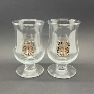 ✅ Baileys Irish Cream Snifter Shot Glasses Gold Logo Tulip Stem Bottom Set of 2 - Picture 1 of 10