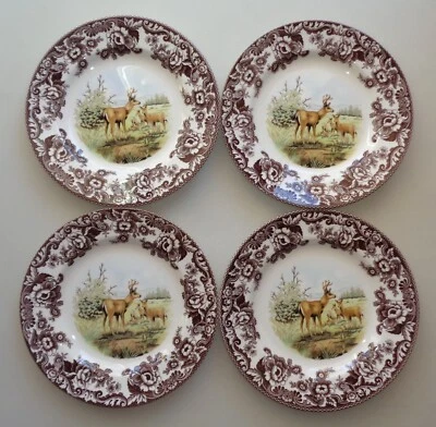 SET of 4 Spode Woodland Dinner Plates Mule Deer Thanksgiving Fall Forest 10.5" - Image 1 of 4