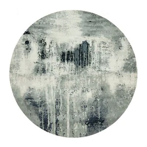 12'x12' Obsidian Black Hand Knotted Abstract Wool and Silk Round Rug R90525 - Picture 1 of 11