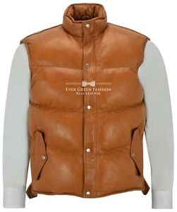 Herren gefütterte Lederweste hellbraun Lammleder Leder gepolstert Freizeit Weste Stil - Bild 1 von 6