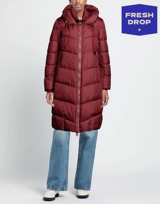 RRP€380 TOY G Quilted Long Coat Size L Red Padded Zipped Hooded - Image 1 of 4