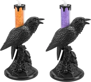 Halloween Schwarz Krähenfuß Rabe Licht Auf LED Kerze Spinnennetz Party Top Deko - Bild 1 von 6