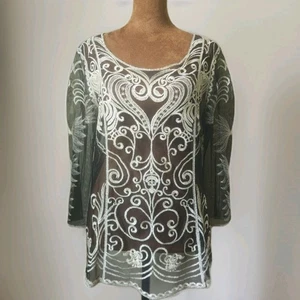 Ultra Pink Sheer Tunika Top M Schwarz Mesh Neutral Bestickt Whimsigoth - Bild 1 von 6