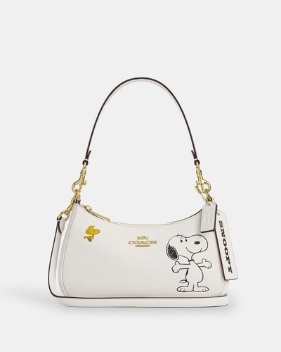 Borsa a tracolla Coach X Peanuts Teri nuova con etichette con gesso Snoopy CBJ76 autentico multi
