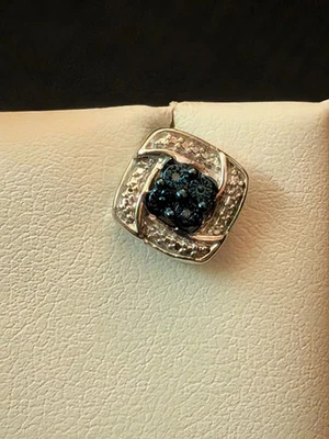 Diamond Accent White & Blue Diamond Rhodium Over Silver Stud Earrings India JTV - Image 1 of 3