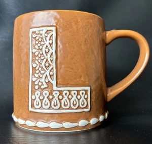 Pottery Barn NUOVO marrone pan di zenzero gres alfabeto 15 once tazza lettera L - Foto 1 di 9
