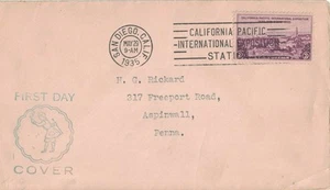 1935 FDC, #773, 3c California Pacific International Exposition, unlisted #2 - Bild 1 von 2