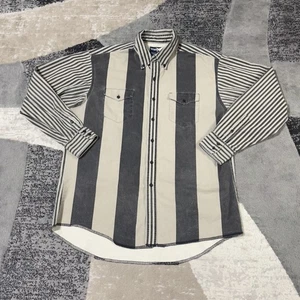 Wrangler Shirt Mens 17.5 Tall XL Gray Black White Striped Western X-Long Tails - Picture 1 of 15