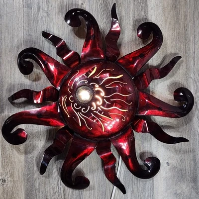 Lámpara de Pared Sol Luna Aplique Luz Rayos Retroiluminado Arte Mexicano Corte 3D Metal Rojo Foto 1 de 4