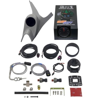 Cápsula gris 99-02 Ford Super Duty 3 en 1 + refuerzo facial negro 3 en 1 con EGT y manómetros Foto 1 de 4