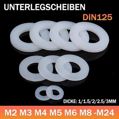 Unterlegscheiben DIN125 Kunststoff | Weiß | M2 M3 M4 M5-M24 | Polyamid U-Scheibe - Bild 1 von 4