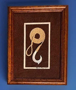 South Pacific Fish Hook Polynesian Hawaii Islanders Framed 6.5” X 5” Signed Frey - Picture 1 of 7