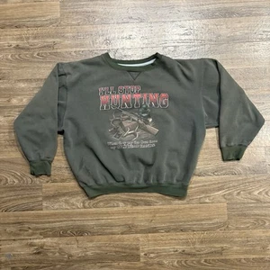 Y2K / Vintage 2000s Funny Hunting Deer Country Outdoors Green XL Sweatshirt - Bild 1 von 8