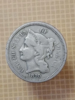 1870 Nickel Three Cent Piece VF Very Fine 3c Coin Philadelphia Free Shipping! - Image 1 of 4