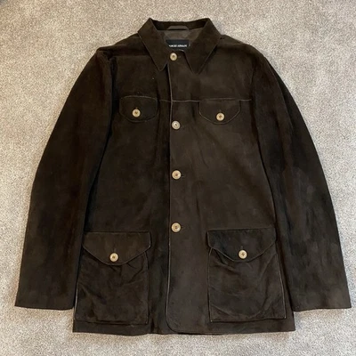 GIORGIO ARMANI Hecho en Italia Marrón Gamuza Piel de Cordero Chaqueta Abrigo Chaqueta 52 Foto 1 de 4