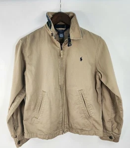 Vtg Polo By Ralph Lauren Jacket Kid's M 12/14 Full Zip Khaki Prep Flannel Lined - Picture 1 of 12