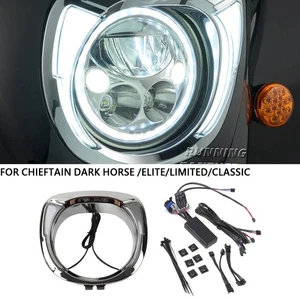 Black LED Headlight Bezel Amber Lamp For Indian Chieftain Dark Horse 2019-2024 - Picture 1 of 15