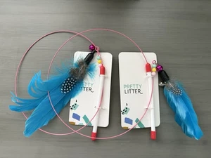 Set of 2 Pretty Litter Feather Teaser w/Bells Wand Cat Toys - Picture 1 of 4