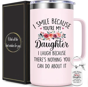 Daughter Gifts from Mom, I Smile Because You’re My Daughter 20oz Insulated Co... - Picture 1 of 7