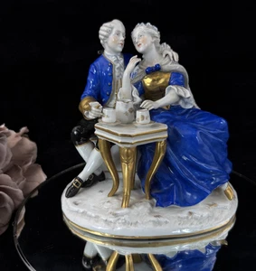 Antique German Porcelain Figurine: Rococo Couple at Tea, by Scheibe-Alsbach 18th - Picture 1 of 24