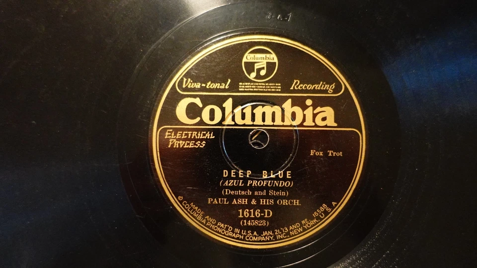 PAUL ASH ORCH "Salty/Deep Blue" Columbia 1616-D Jazz 78 - Image 1 of 1