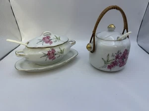 Vintage Royal Crown Japan Porcelain Floral Sugar Jar & Gravy Boat Set 44/318 - Picture 1 of 4