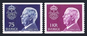 Sweden 1021-1022, MNH. Michel 826-827. King Gustaf VI Adolf, 1882-1973. 1973. - Picture 1 of 1