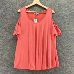 New Wilde Blouse Women XL Pink Round Neck Cold Shoulder Short Sleeve Casual - Picture 1 of 11