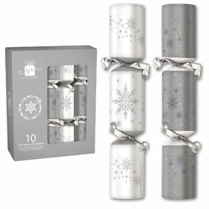 12" Christmas Holiday Crackers - Silver and White with Snowflakes. Includes...
