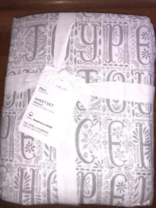 Pottery Barn Gray Peace On Earth Percale Cotton Sheet Set Full Organic Christmas - Picture 1 of 3