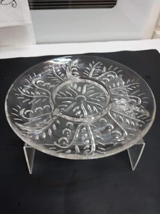 Federal Glass Clear 2875 Feather Dot & Leaf Design 11 1/2" Divided Platter Tray - Picture 1 of 3