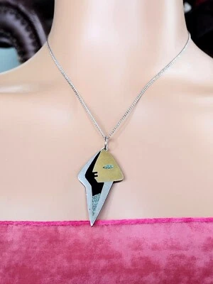 Taxco Stella Popowski Vintage Sterling Silver Mixed Metal Pendant Necklace 18" - Image 1 of 4